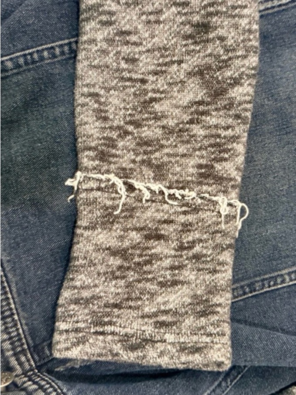 Free People Denim Knit Sleeve Hooded Jacket Distressed Dark Wash Size L - Picture 4 of 9
